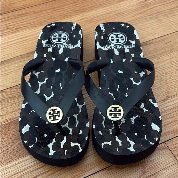 Tory Burch Black and White wedge Flip Flops - Picture 2 of 5